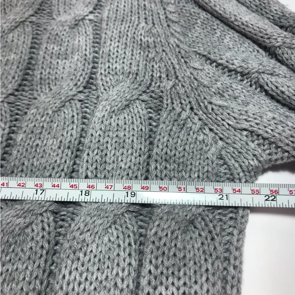 Women's Grey V-Neck Pocket Cable Knit Long Cardigan Button Down Sweater Size XXL